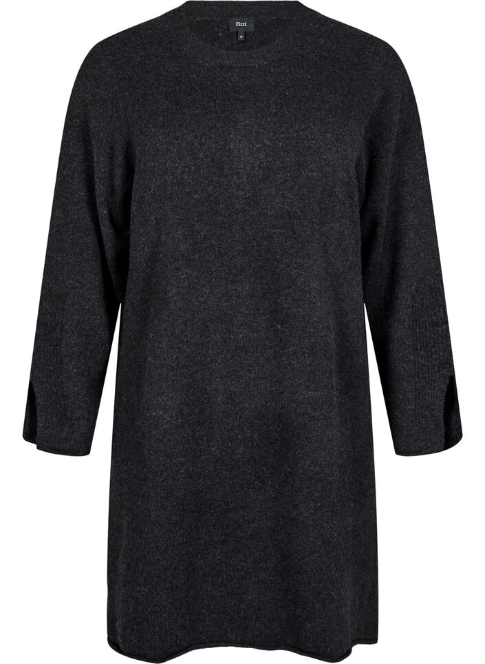 Knitted dress with slits, Dark Grey Melange, Packshot image number 0