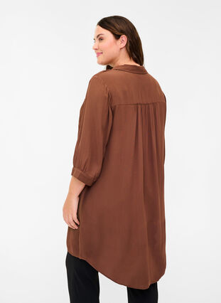 Viscose tunic with buttons and 3/4 sleeves, Rocky Road, Model image number 1