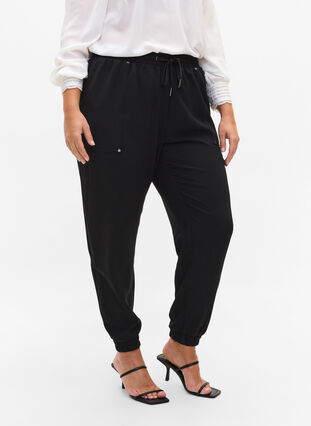 Trousers with pockets and elasticated trim, Black, Model image number 3