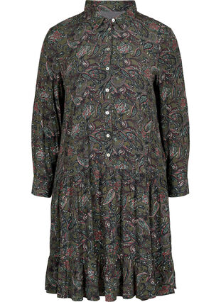 Viscose shirt dress with paisley print, Green Paisley AOP, Packshot image number 0