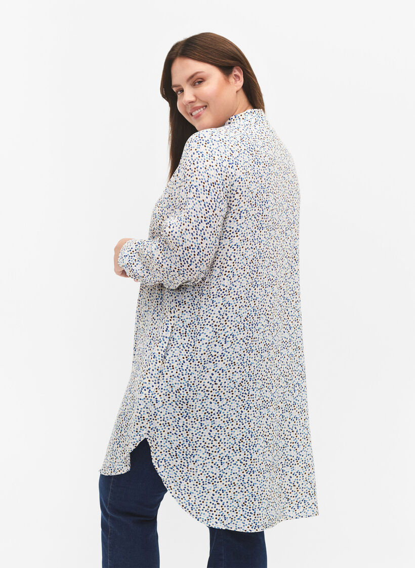 Dotted viscose dress with buttons, Blue Dot AOP, Model image number 1