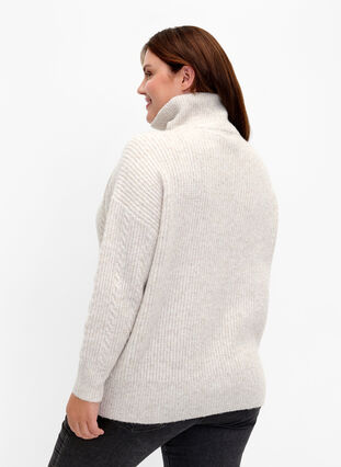 Sweater in cable knit with zipper, Pumice Stone Mel., Model image number 1