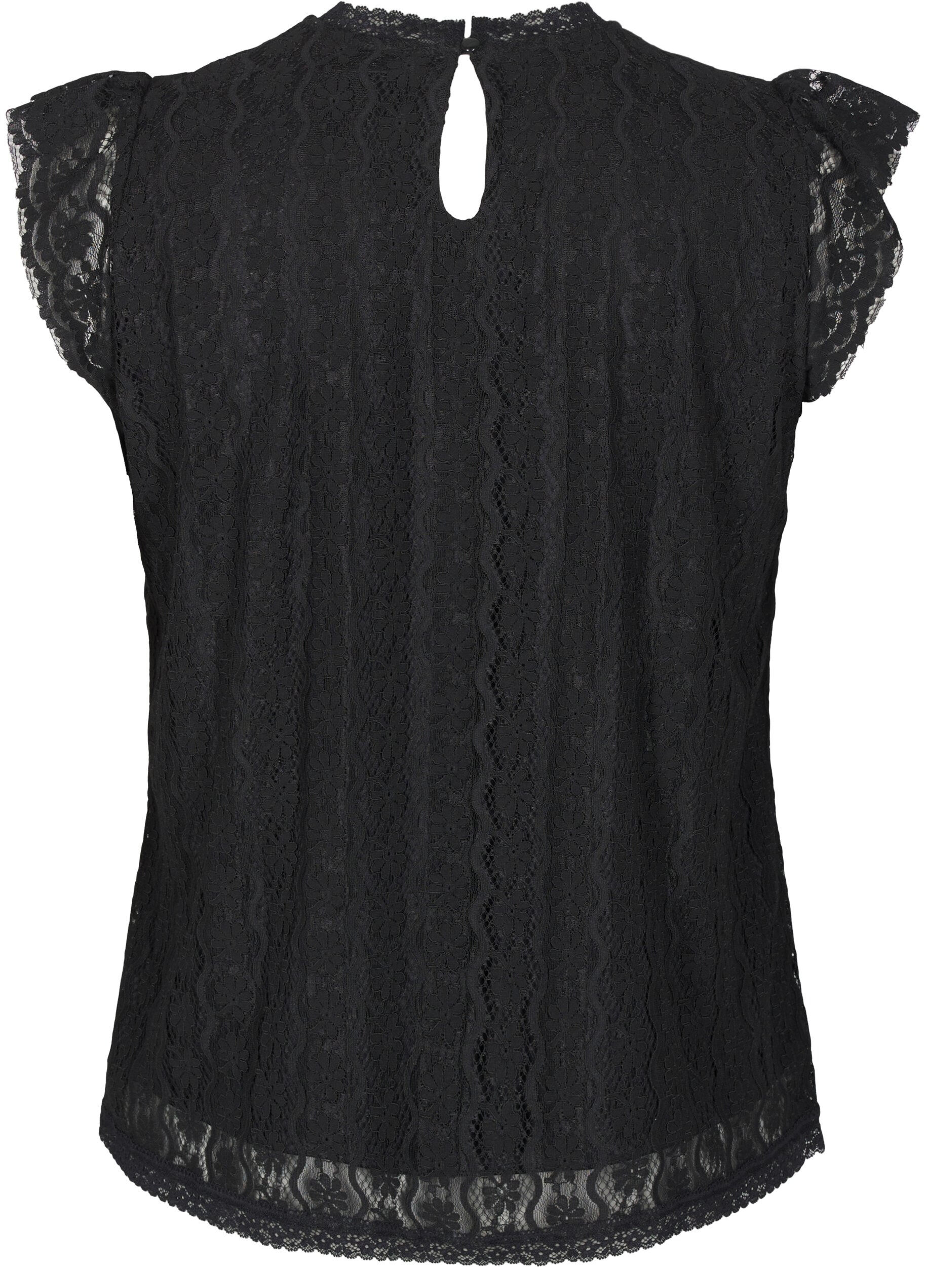 Zizzifashion Lace top with ruffle details, Black, Packshot image number 1
