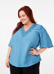 Viscose blouse with v-neck and embroidery detail, Light Blue, Model image number 0