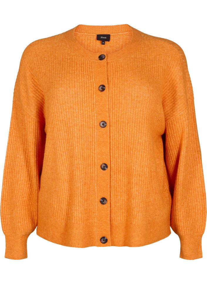 Rib knit cardigan with buttons, Orange, Packshot image number 0