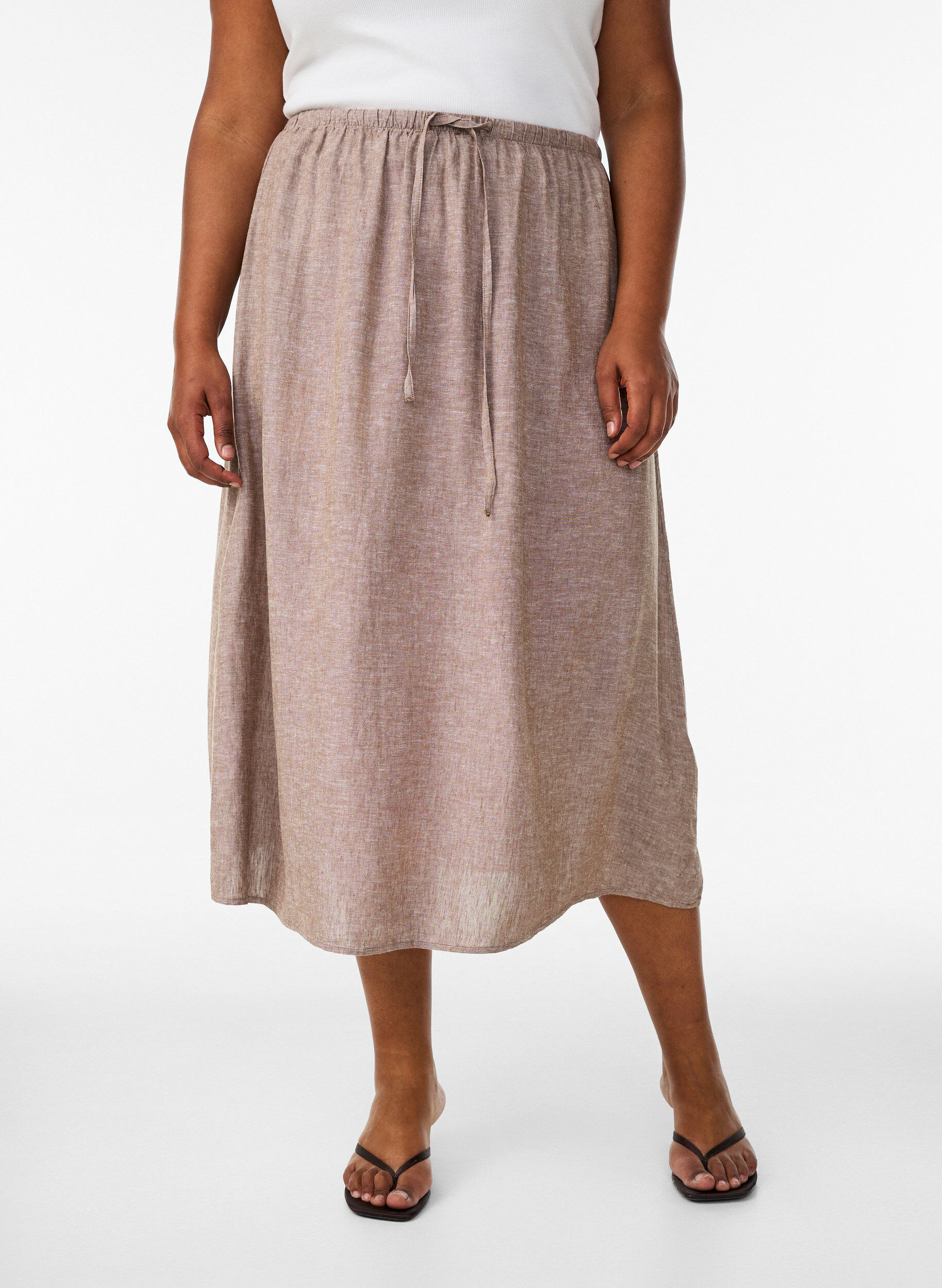 ZizzifashionA-line midi skirt in linen and viscose, Brown, Model image number 2