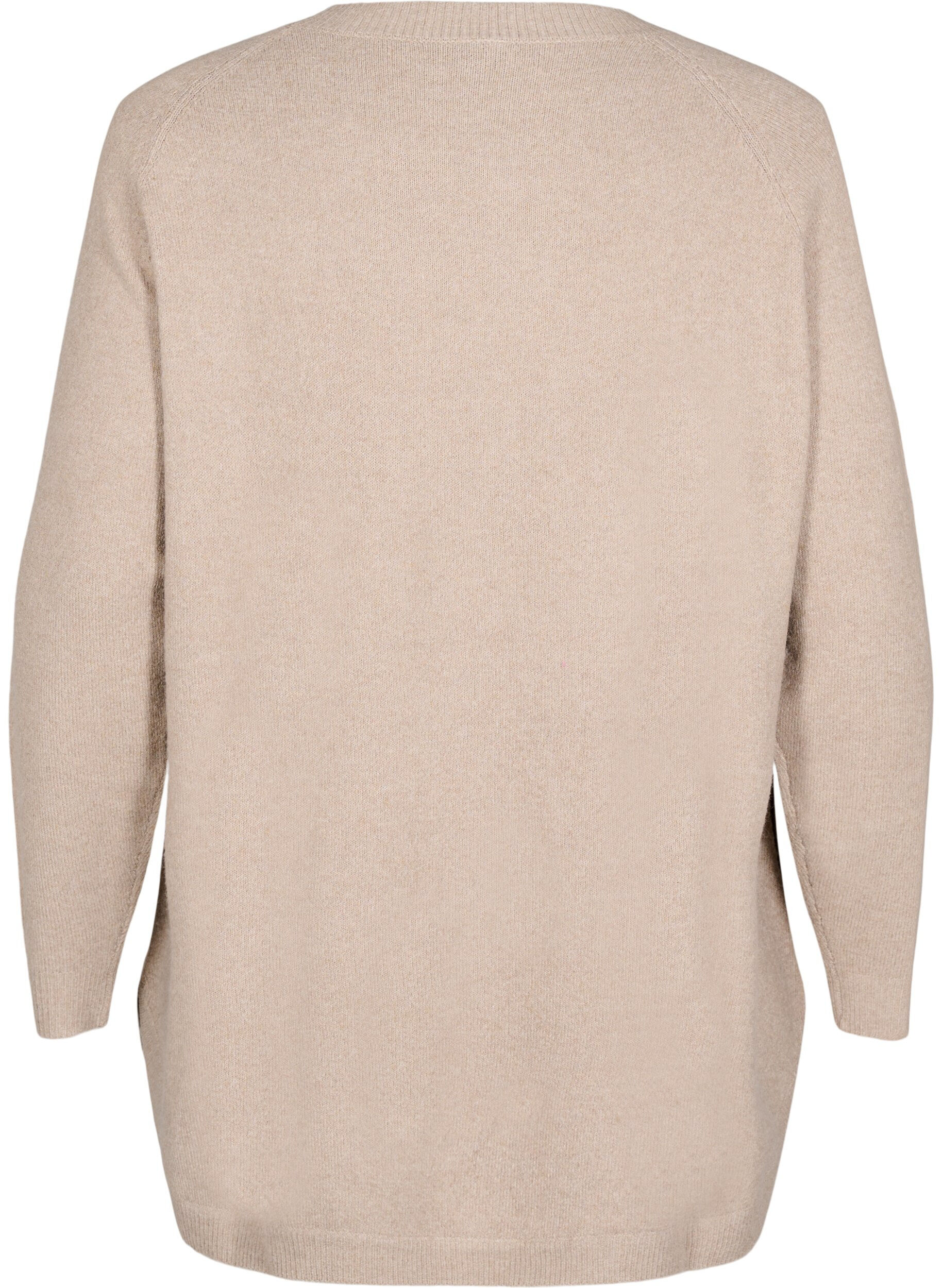 Zizzifashion Long knitted blouse with button detail at the side, Simply Taupe Mel., Packshot image number 1