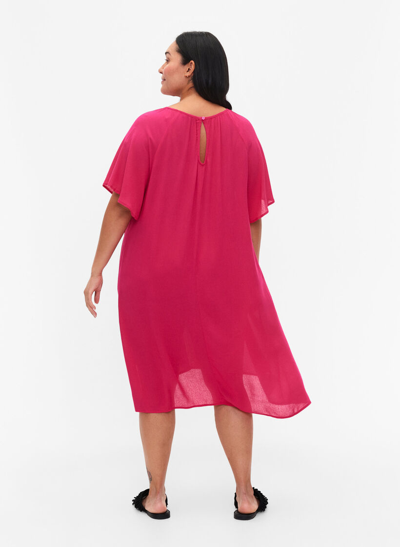 Viscose dress with short sleeves, Bright Rose, Model image number 1