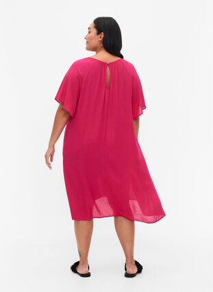 Viscose dress with short sleeves, Bright Rose, Model image number 1