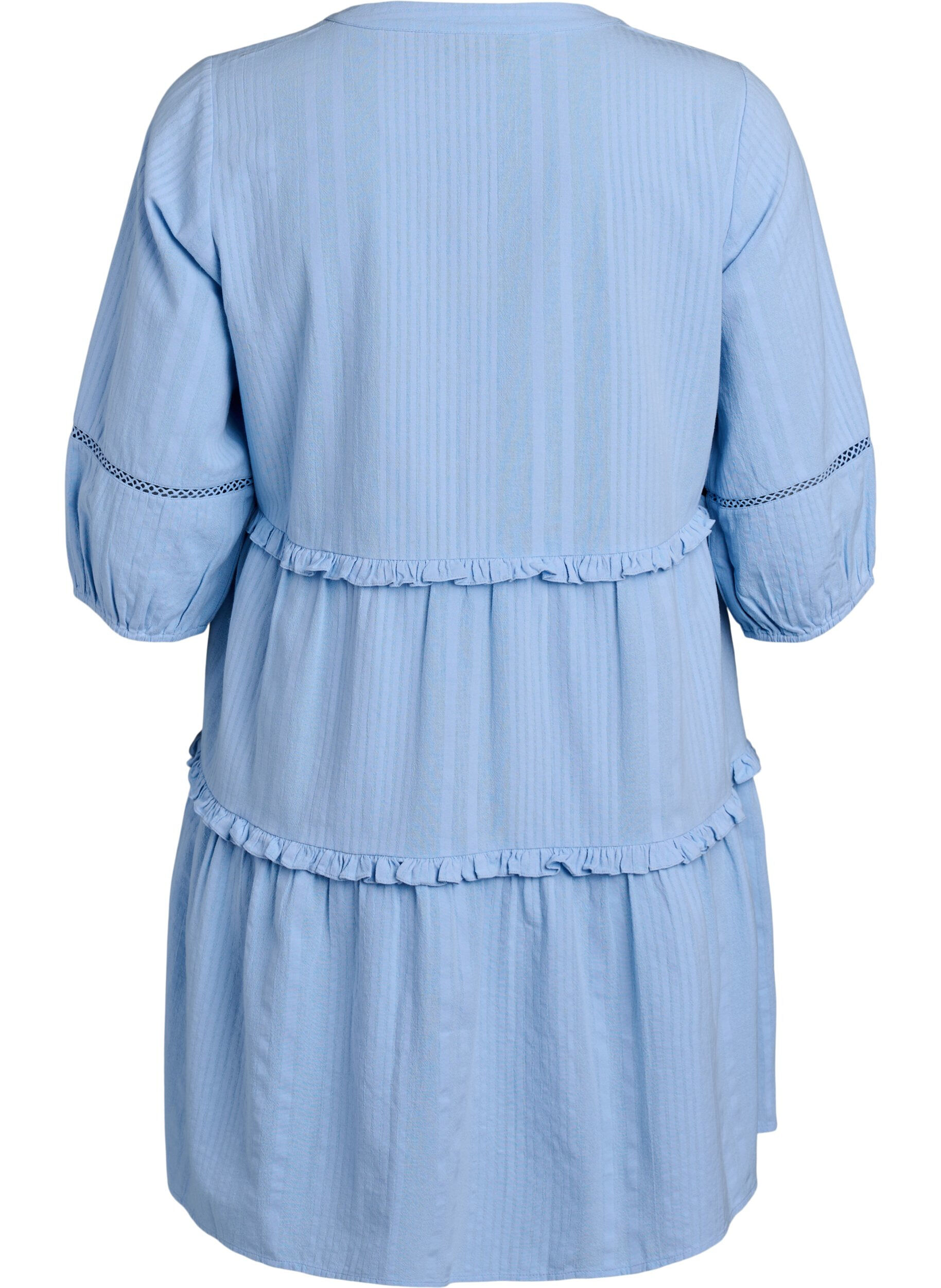 Zizzifashion 3/4 sleeve cotton dress with ruffles, Light Blue, Packshot image number 1