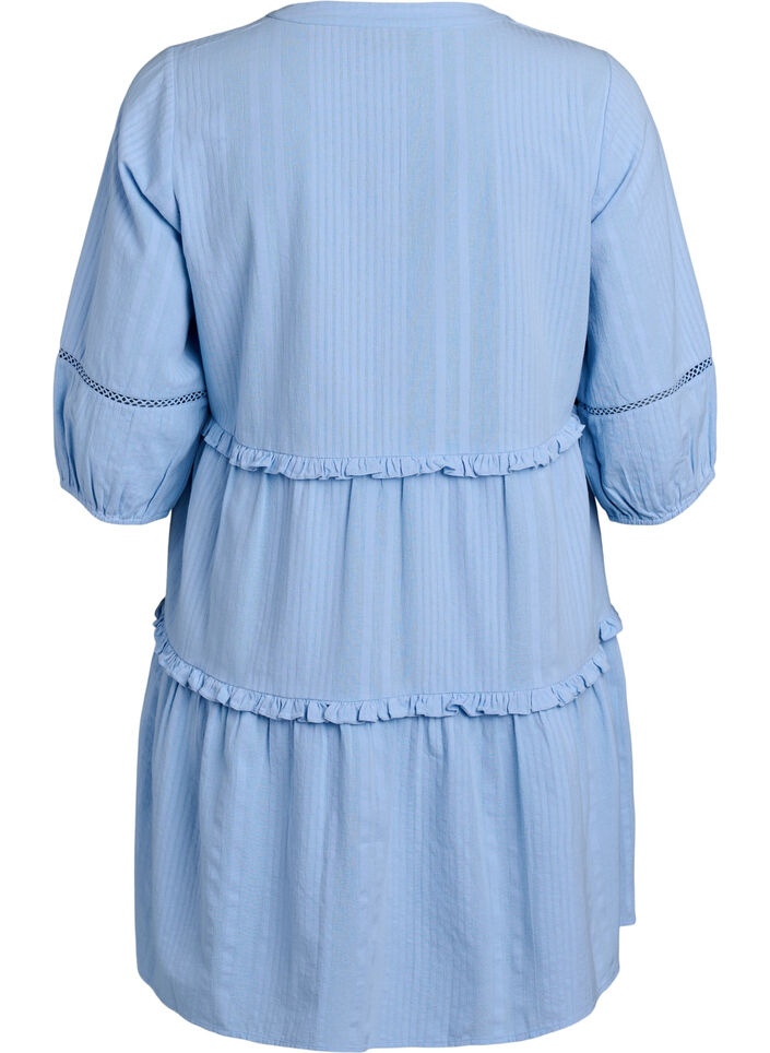 3/4 sleeve cotton dress with ruffles, Light Blue, Packshot image number 1