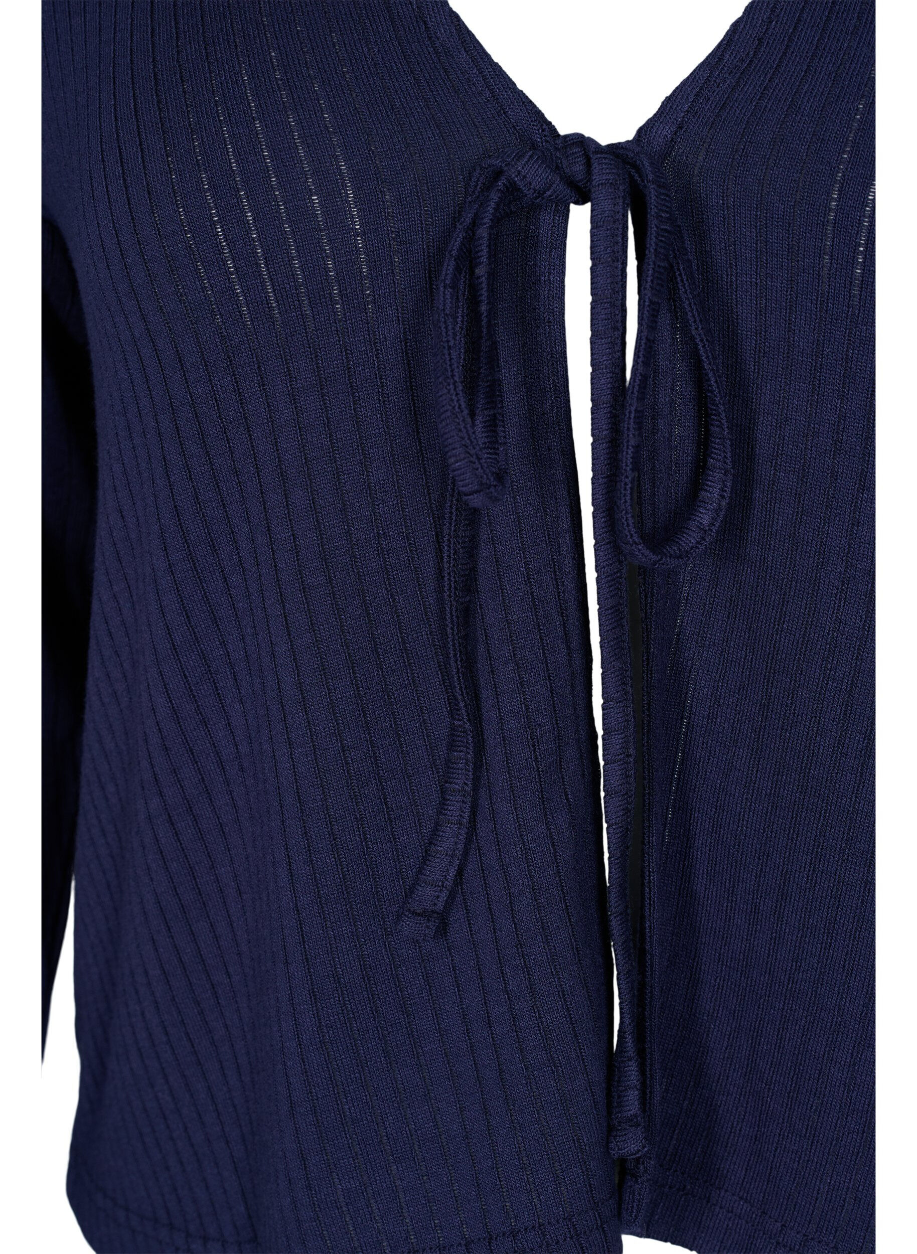 Ribbed cardigan with tie-string - Blue 
