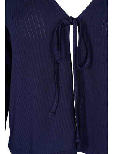 Ribbed cardigan with tie-string, Navy Blazer, Packshot image number 2