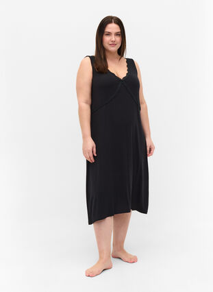 Sleeveless nightdress in viscose, Black, Model image number 2