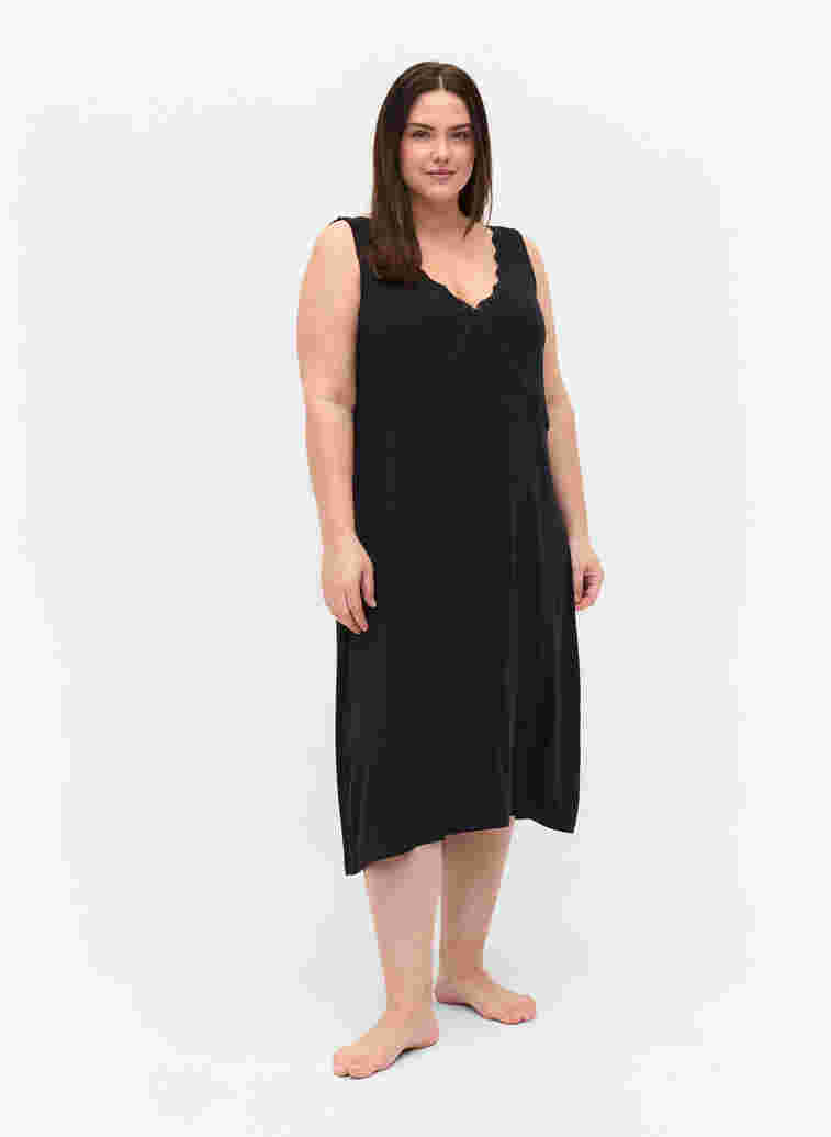 Sleeveless nightdress in viscose, Black, Model image number 2