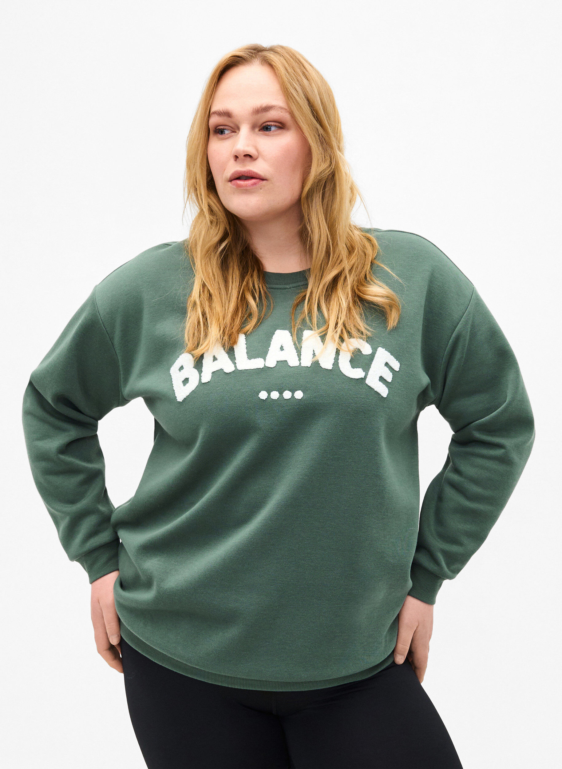 Zizzifashion Sweatshirt with terry text, Green, Model image number 0