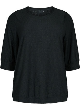 Blouse with 3/4-sleeves and a structured pattern, Black, Packshot image number 0