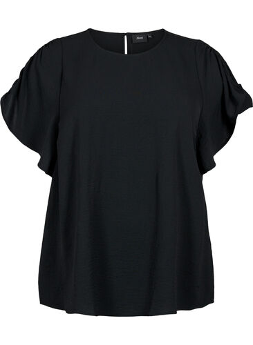 Short-sleeved blouse with wrinkles, Black, Packshot image number 0