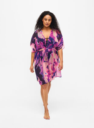 Beach kimono with print, Purple Swirl, Model image number 2