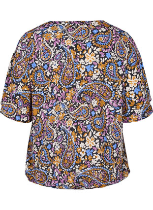 Short-sleeved polka dot wrap blouse, Black G. Sky Paisley, Packshot image number 1