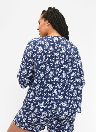 Floral nightshirt with 3/4 sleeves, V. Indigo Flower AOP, Model image number 1