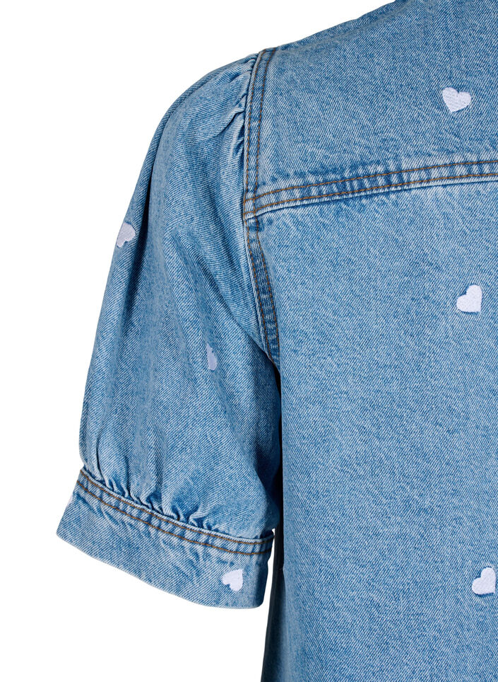 Denim dress with embroidered hearts, Light blue denim, Packshot image number 3
