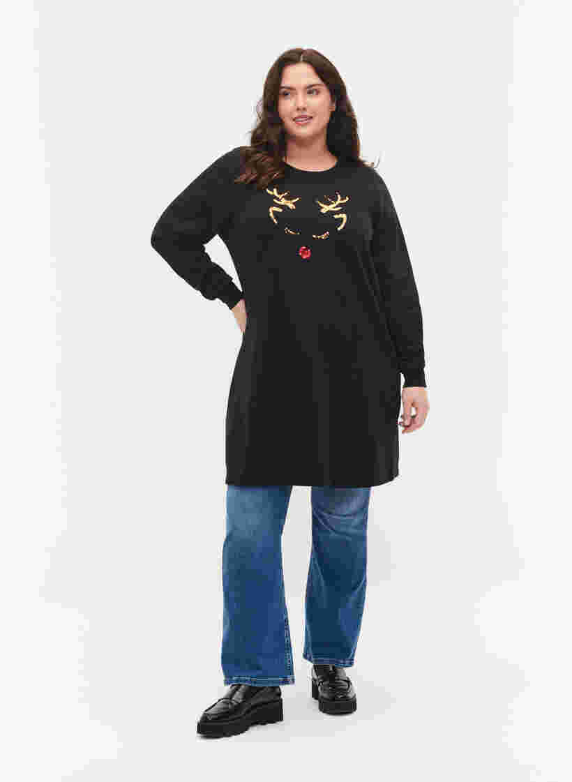 Christmas sweater dress, Black Reindeer, Model image number 3