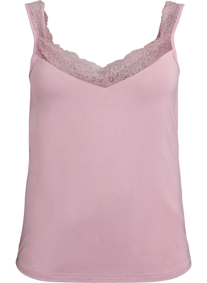 Viscose top with lace trim, Rose, Packshot image number 0