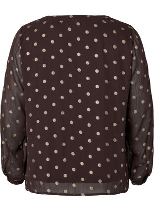 Printed blouse with v-neckline, Fudge/Gold Dots, Packshot image number 1