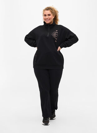 High-neck sweatshirt with zip, Black, Model image number 2