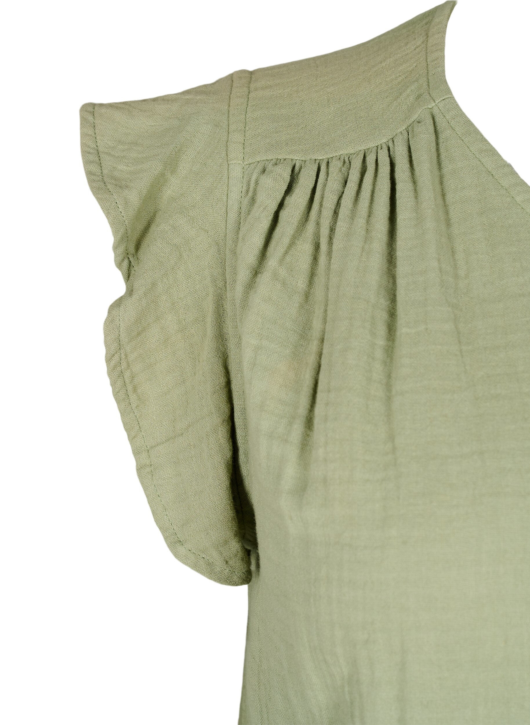 ZizzifashionSleeveless top in cotton muslin with ruffles, Green, Packshot image number 3
