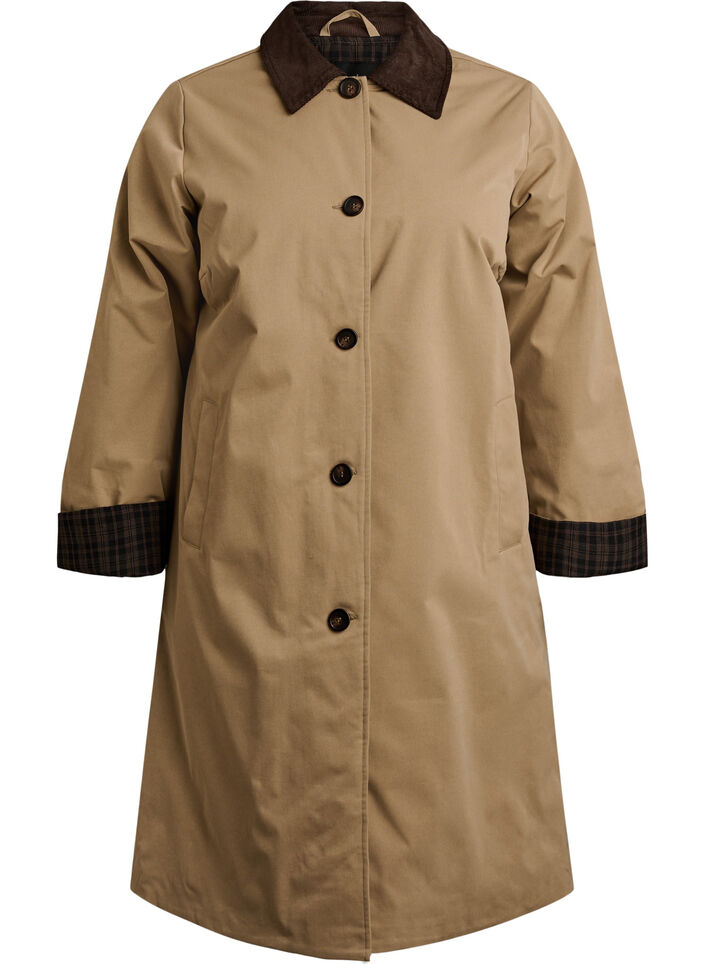 Mid-length jacket with corduroy collar, Beige, Packshot image number 0