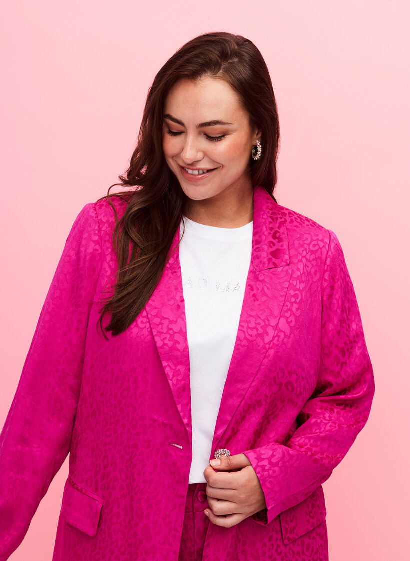 Tone-on-tone jacquard blazer in viscose, Rose Violet, Model image number 2
