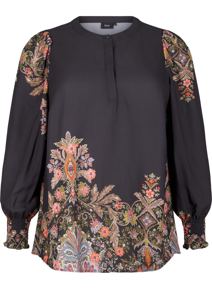 Blouse with paisley print, Black Paisley, Packshot image number 0
