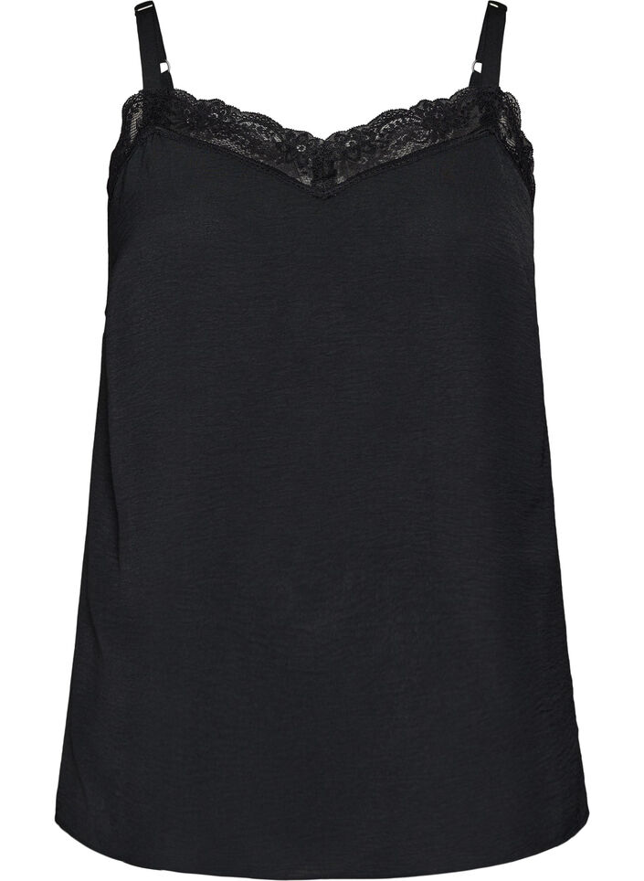 Cami top with a V-neck and lace trim, Black, Packshot image number 0