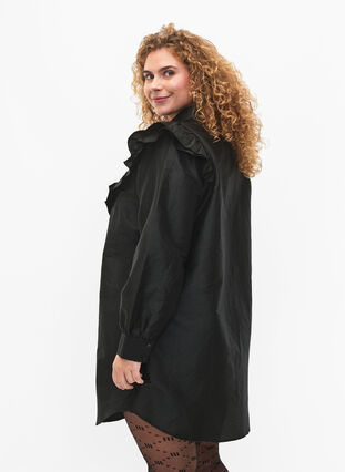 Solid colored shirt with ruffle detail, Black, Model image number 1
