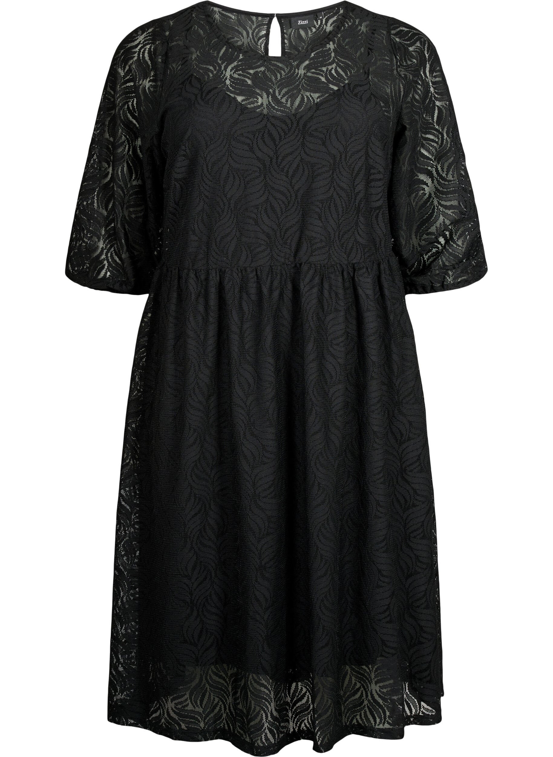 Zizzifashion Lace dress with 3/4 sleeves, Black, Packshot image number 0