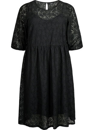 Lace dress with 3/4 sleeves, Black, Packshot image number 0