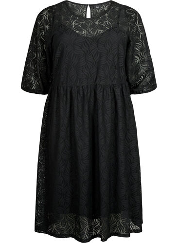 Lace dress with 3/4 sleeves, Black, Packshot image number 0
