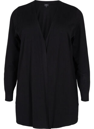 Knitted cardigan with slit and rib, Black, Packshot image number 0