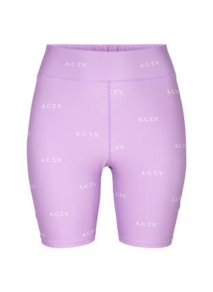Workout shorts with print, A.Violet w. Text, Packshot image number 0