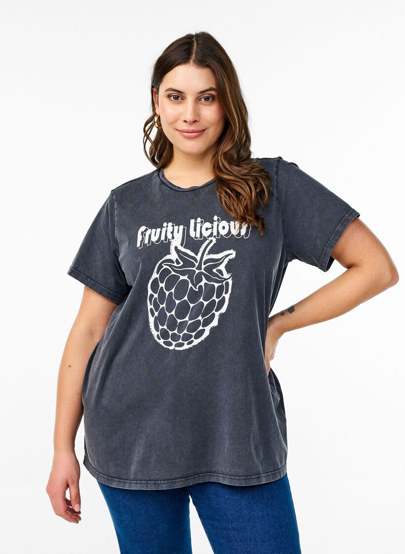 T-shirt in organic cotton with graphic print, Grey, Model image number 0
