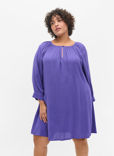 Viscose tunic with 3/4 sleeves, Purple Corallites, Model image number 0