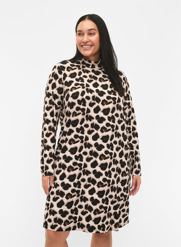 FLASH - Long sleeve dress with turtleneck, Leopard AOP, Model image number 0