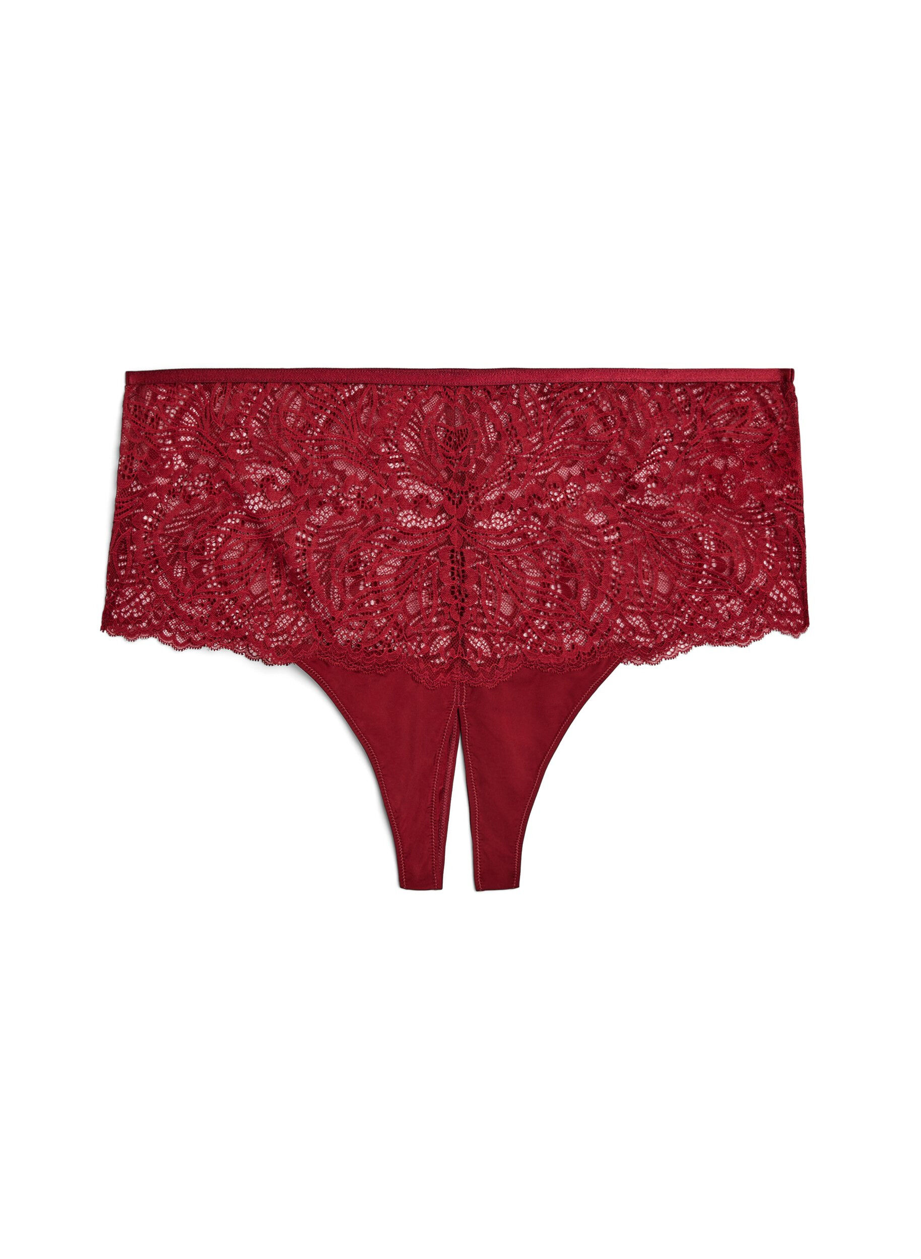 ZizzifashionCrotchless hipster thong with lace and high waist, Red, Packshot image number 0