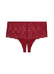 Crotchless hipster thong with lace and high waist, Red, Packshot image number 0