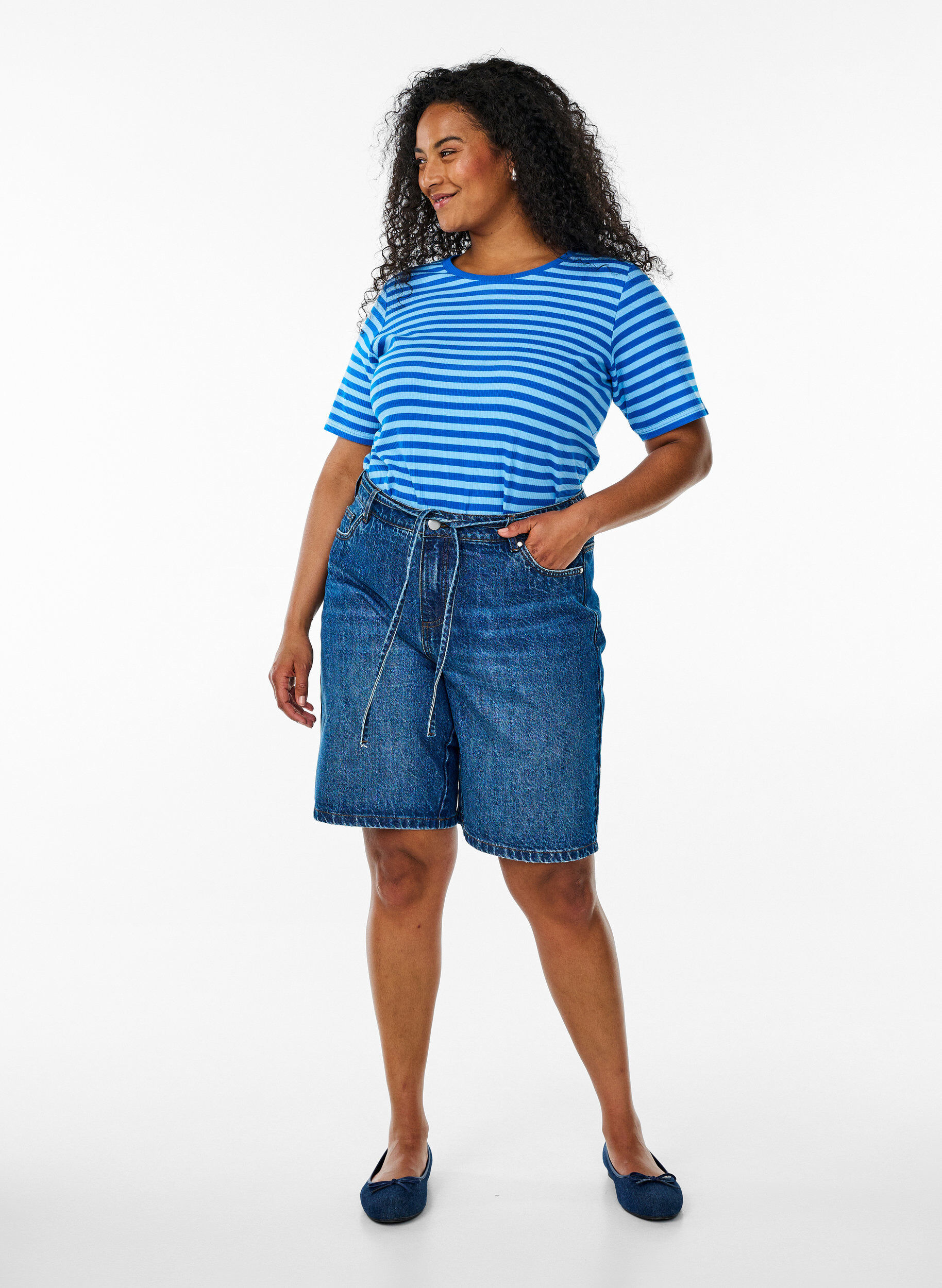 Zizzifashion Striped T-shirt with ribbed texture, Light Blue, Model image number 1