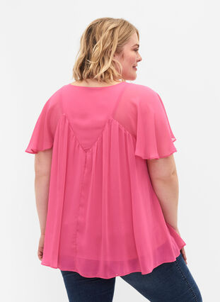  Plain top with batwing sleeves and V-neck, Shocking Pink, Model image number 1