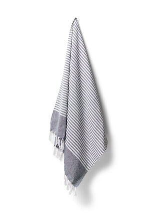 Striped Towels with fringes, Dark Blue Melange, Packshot image number 0