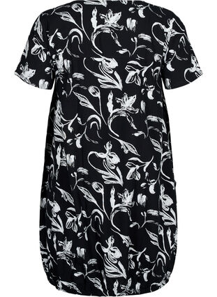 Short-sleeved, printed cotton dress, Black W. AOP White, Packshot image number 1